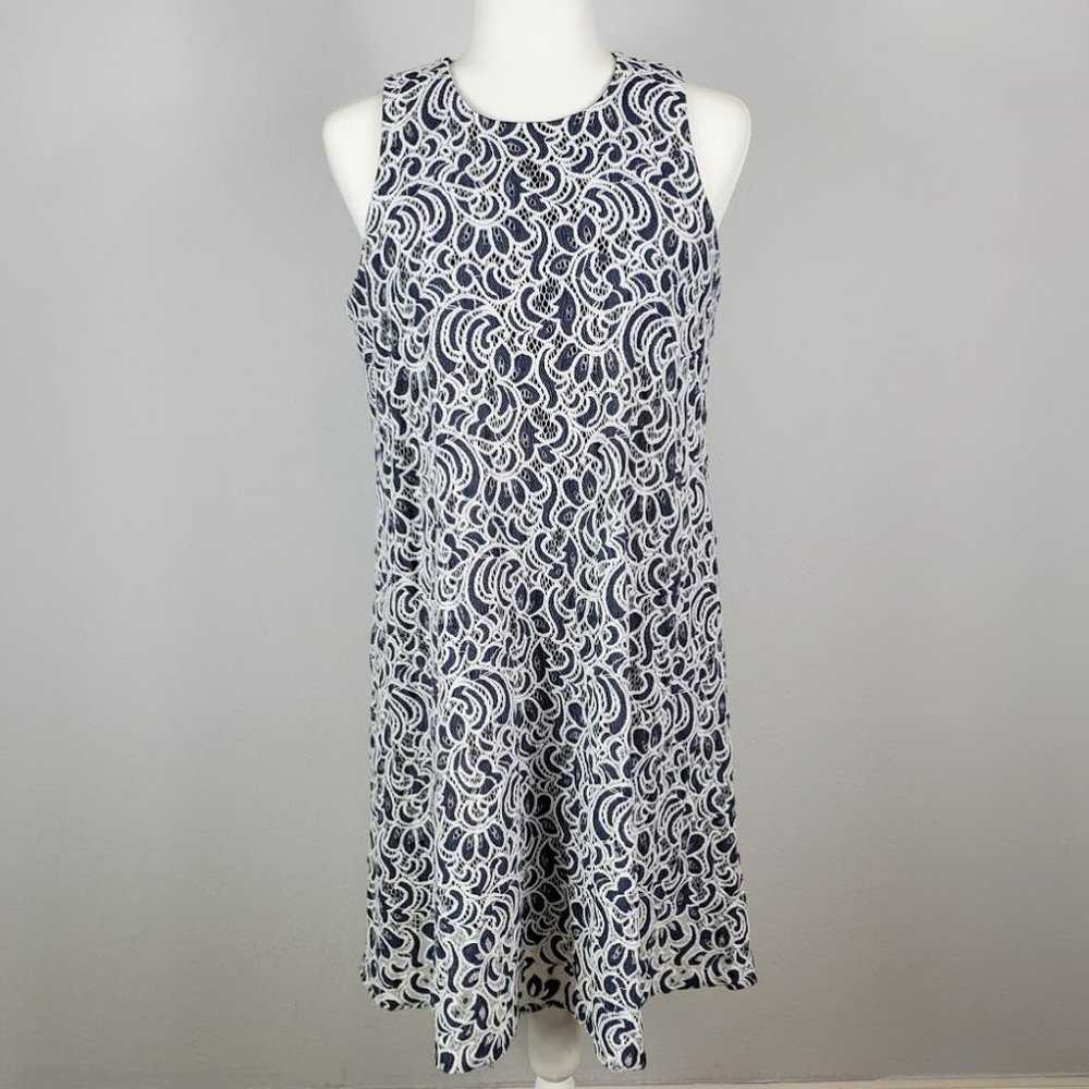 TOMMY HILFIGER dress lace tent sleeveless blue Sz 8